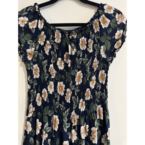 Anthropologie Kindred Tiered Ruched Maxi Dress Floral Navy Large Off Shoulder - Picture 5 of 6